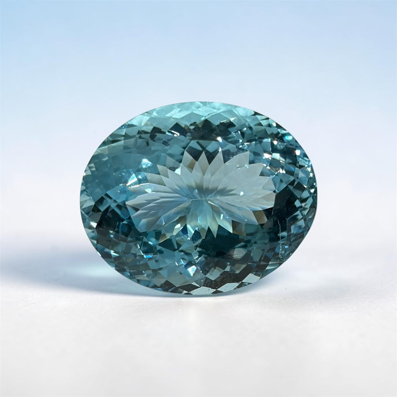 Large oval aquamarine with fan-cut pavilion facets